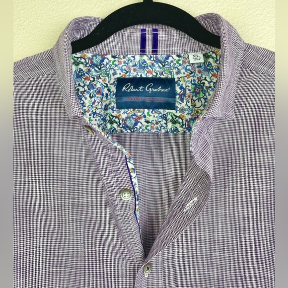 Robert Graham Men's XL Massimo Tailored Fit Linen Blend Shirt Purple Flip Cuff - Picture 7 of 13